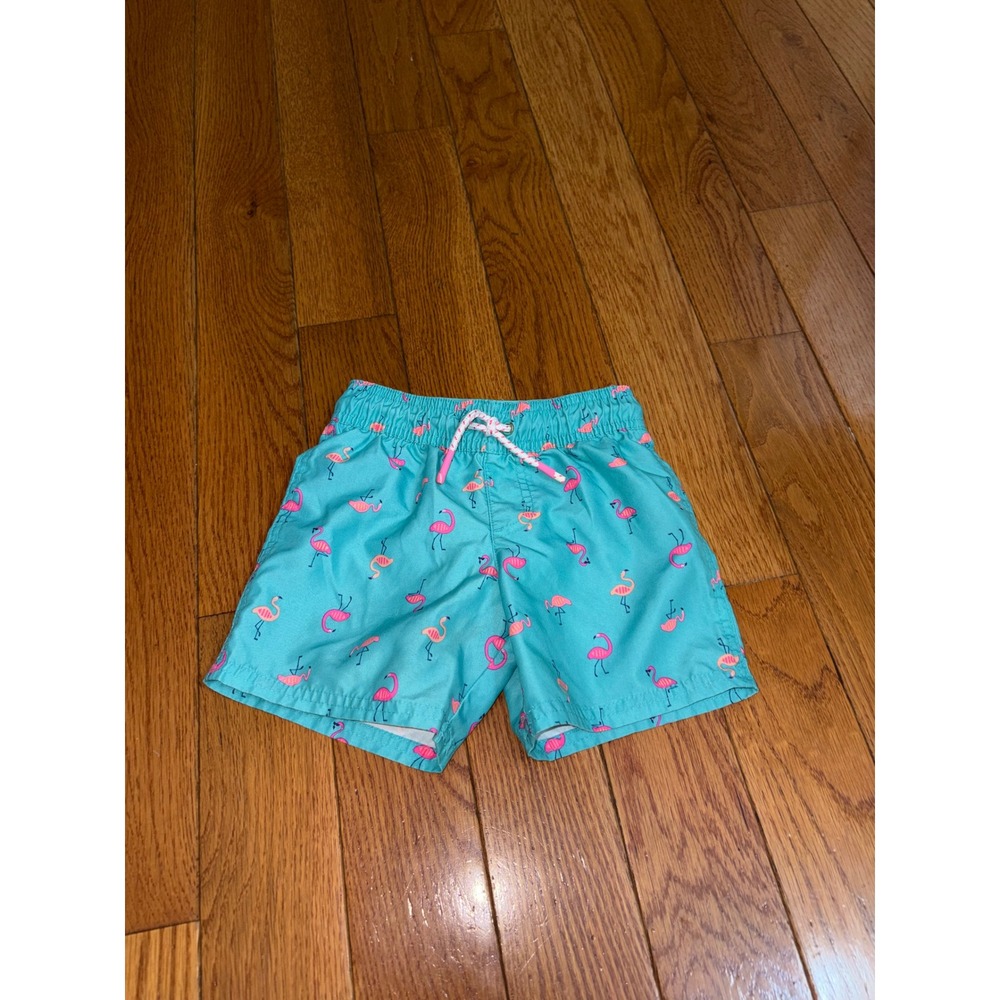 Cat & Jack Toddler Boys Aqua Blue Pink Flamingo Swim Trunks Size 4T